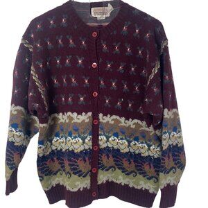 Vintage The Import Workshop Fair Isle Cardigan Sweater Large Red Cottagecore